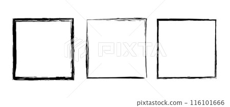 Grunge square frame set. Different paint brush border collection. Black chalk or ink rectangular uneven stroke design elements for banner, poster, flyer, brochure, cover. Vector square carde Grunge square frame set. Different paint brush border collection. Black chalk or ink rectangular uneven stroke design elements for banner, poster, flyer, brochure, cover. Vector square carde 116101666
