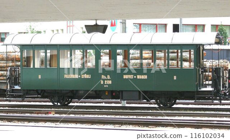 The Rhaetian Railway has classic, preserved vehicles like this one that are in working order and keep them in operation at the appropriate times. The Rhaetian Railway has classic, preserved vehicles like this one that are in working order and keep them in operation at the appropriate times. 116102034
