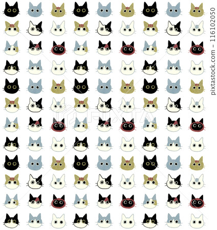 簡單可愛的貓咪圖案手繪插畫無縫圖案 116102050