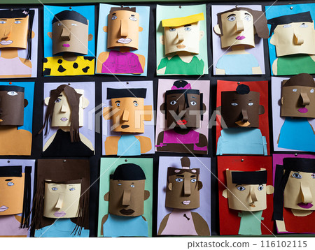 Plastic representations of multiracial faces of boys and girls. 116102115