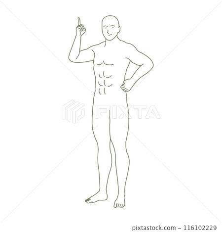 A simple illustration of a person with six-pack pointing A simple illustration of a person with six-pack pointing 116102229
