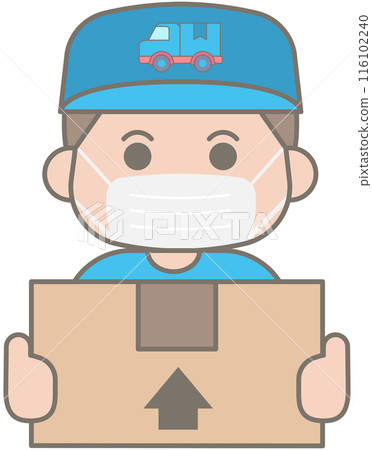 Cute delivery elements in Children Style Cartoon illustration delivery man mask 116102240