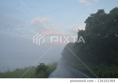 on the riverbed in the morning 116102364