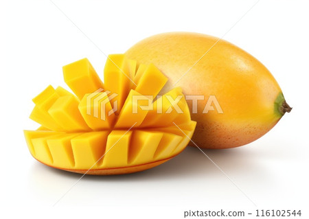 Mango beautiful cut slice half isolated on white background. 116102544