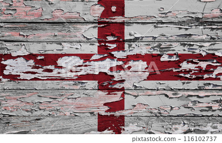 Flag of England painted on a weathered wooden wall Flag of England painted on a weathered wooden wall 116102737