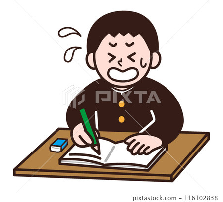A man in a school uniform panics because he doesn't know the answer 116102838