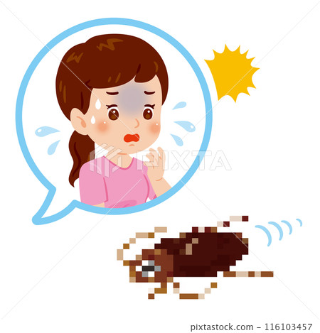 Woman surprised by cockroach 116103457