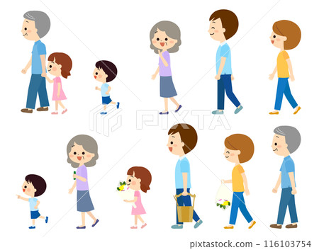 Smiling three-generation family visiting a grave 116103754