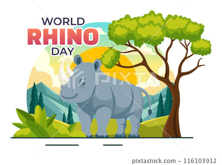 World Rhino Day Vector Illustration on September 22 for Rhinos Lovers and Defenders or Animal Protection Advocates in a Flat Cartoon Background World Rhino Day Vector Illustration on September 22 for Rhinos Lovers and Defenders or Animal Protection Advocates in a Flat Cartoon Background 116103912