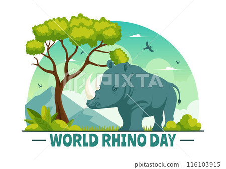 World Rhino Day Vector Illustration on September 22 for Rhinos Lovers and Defenders or Animal Protection Advocates in a Flat Cartoon Background World Rhino Day Vector Illustration on September 22 for Rhinos Lovers and Defenders or Animal Protection Advocates in a Flat Cartoon Background 116103915