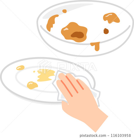 Wiping off dirt from dishes with paper 116103958