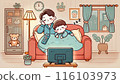 Parents and children who fell asleep while watching TV 116103973
