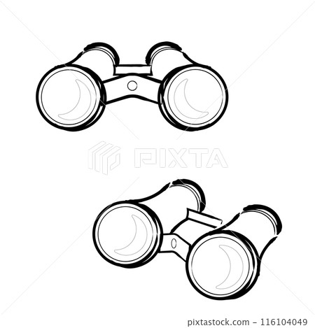 仿古風格雙筒望遠鏡的簡單線條畫插圖 116104049
