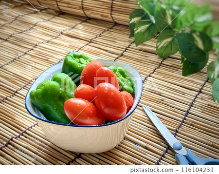 Fresh cherry tomatoes and peppers picked that morning 116104231