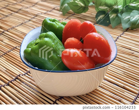 Freshly picked cherry tomatoes and peppers 116104233