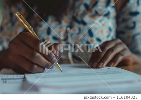 Close up of a female hand holding a pen and... - Stock Illustration ...
