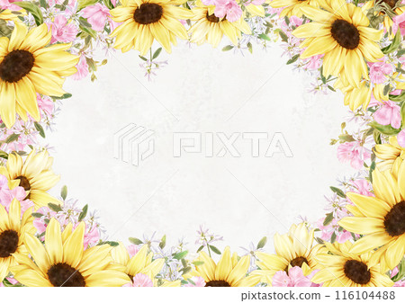 A postcard of summer flowers including sunflowers and diamond snow A postcard of summer flowers including sunflowers and diamond snow 116104488