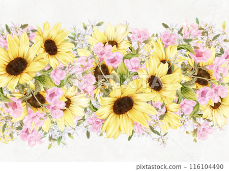 A postcard of summer flowers including sunflowers and diamond snow A postcard of summer flowers including sunflowers and diamond snow 116104490