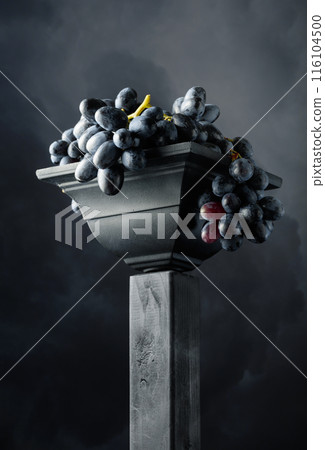 Close-up of blue grapes on a background of cloudy sky. Close-up of blue grapes on a background of cloudy sky. 116104500
