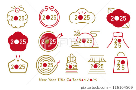 Auspicious frame set with copy space for the New Year's Day and New Year's greetings in 2024, the year of the snake, in a modern, simple and stylish Japanese style 116104509