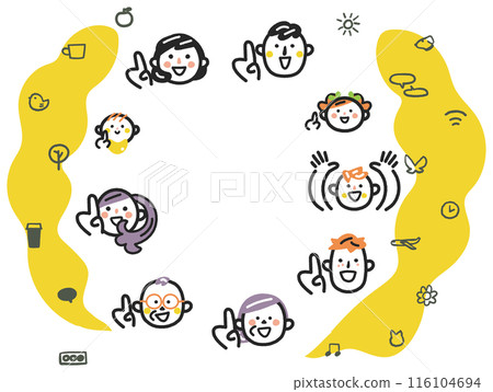 指向和歡呼臉圖示集的庫存素材 116104694