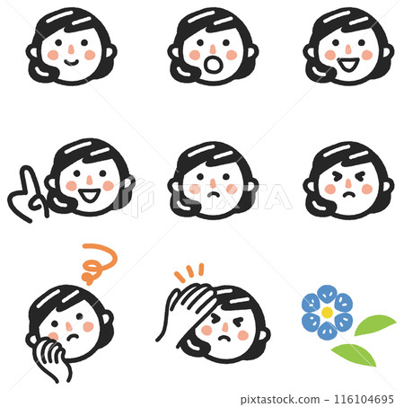 Young woman's facial expressions icon set stock material 116104695
