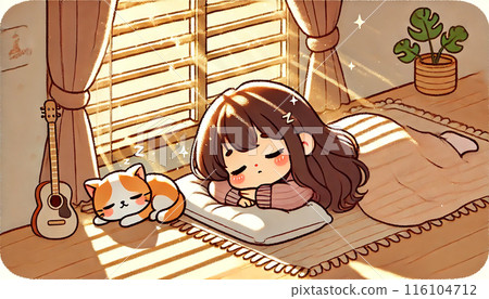 貓咪和女孩睡午覺 116104712