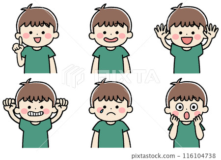 Icon illustration set of various facial expressions of a little boy Icon illustration set of various facial expressions of a little boy 116104738