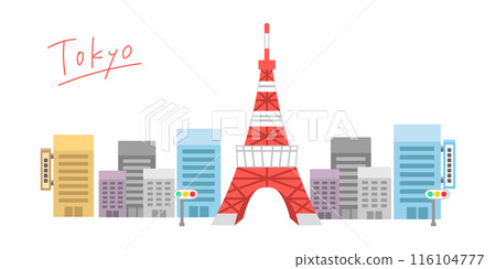 東京鐵塔和建築物插畫素材,日本,東京 東京鐵塔和建築物插畫素材,日本,東京 116104777