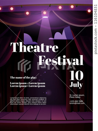 Theater festival poster with stage and curtain. 116104831