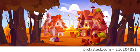 Cozy village houses in autumn forest 116104851