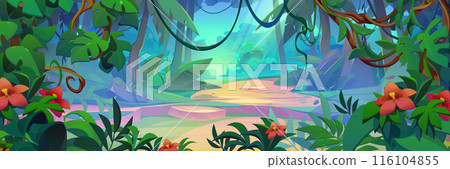 Jungle forest landscape with road and green plants Jungle forest landscape with road and green plants 116104855