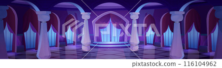 Medieval royal castle ballroom interior at night Medieval royal castle ballroom interior at night 116104962