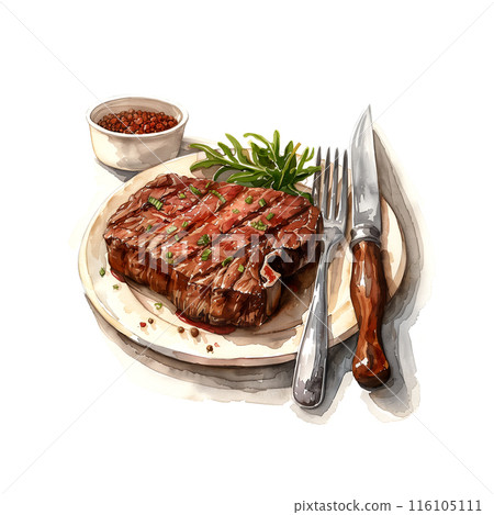 白色背景上的牛排水彩插圖 116105111