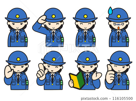Policewoman facial expression set 116105500