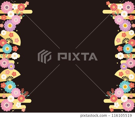 Background material-Flowers, plum blossoms and fans 2024-2 Vector 116105519