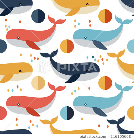 Colorful whale seamless pattern - Stock Illustration [116105608] - PIXTA