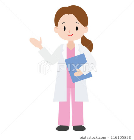 Illustration of a young female doctor wearing a white coat 116105838