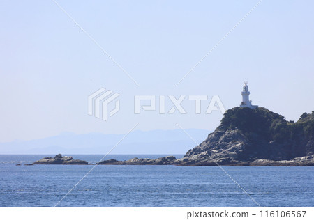 View of the Kyushu Oita mountain range from Sadamisaki Lighthouse, the westernmost point of Shikoku 116106567