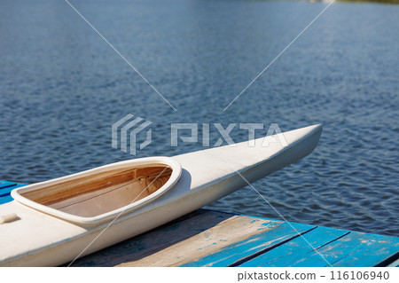 athlete putting on water kayak, water sport, kayaking and canoeing, olympic games 116106940