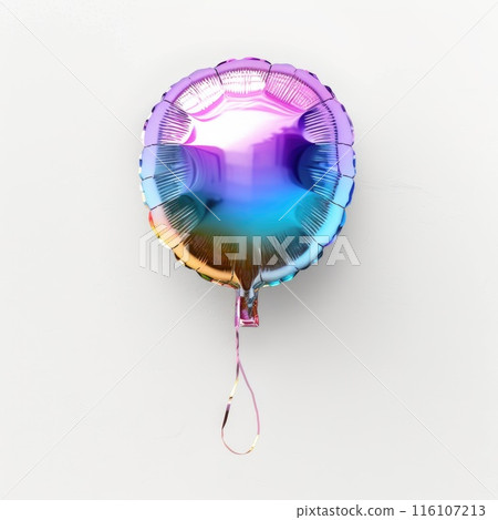 A gleaming oval-shaped holographic balloon stands out against a crisp white background 116107213