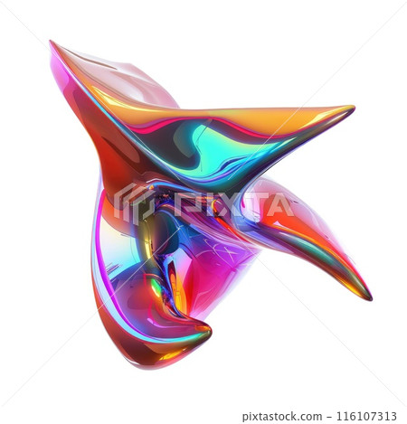 A complex geometric star shape with an iridescent surface 116107313