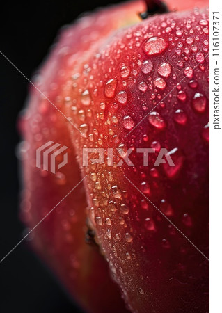 Fresh Dew-Kissed Peach Close-up on Dark Background 116107371