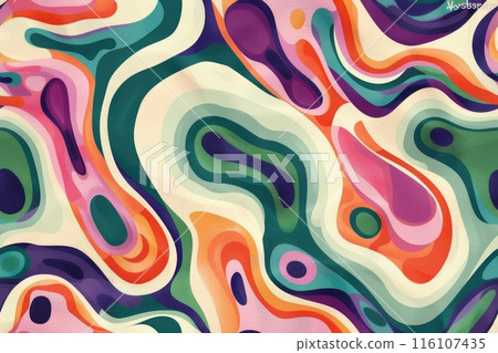 Psychedelic Abstract Pattern with Retro Color Palette and Fluid Shapes Psychedelic Abstract Pattern with Retro Color Palette and Fluid Shapes 116107435