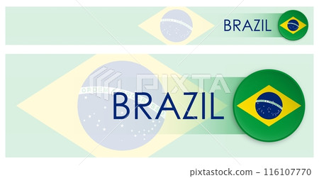 Brazil flag horizontal web banner in modern neomorphism style. Webpage Brazilian country header button for mobile application or internet site. Vector Brazil flag horizontal web banner in modern neomorphism style. Webpage Brazilian country header button for mobile application or internet site. Vector 116107770