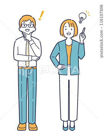 Illustration of a business person coming up with an idea _ full body Illustration of a business person coming up with an idea _ full body 116107806