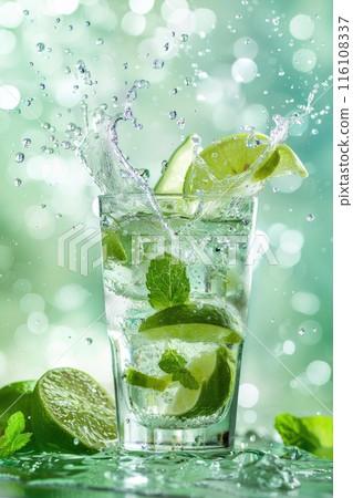 Fresh Mint Mojito Cocktail Splash on Natural Background Fresh Mint Mojito Cocktail Splash on Natural Background 116108337