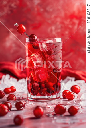 Refreshing Cranberry Cocktail with Ice and Rosemary Garnish Refreshing Cranberry Cocktail with Ice and Rosemary Garnish 116108347