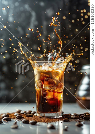 Captivating Splash in Creamy Coffee Cocktail with Ice Cubes Captivating Splash in Creamy Coffee Cocktail with Ice Cubes 116108350