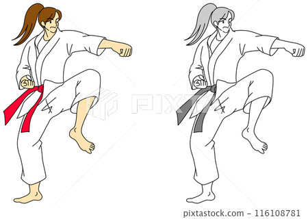 Illustration set of athletes demonstrating karate forms 116108781